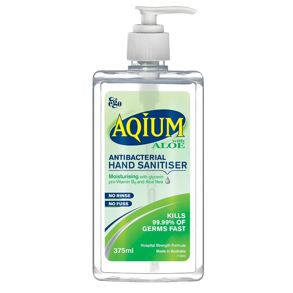 Aqium Antibacterial Hand Sanitiser With Aloe Vera 375ml Pump