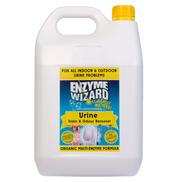 A 5-litre container of Enzyme Wizard Urine Stain and Odour Remover featuring an organic multi-enzyme formula.