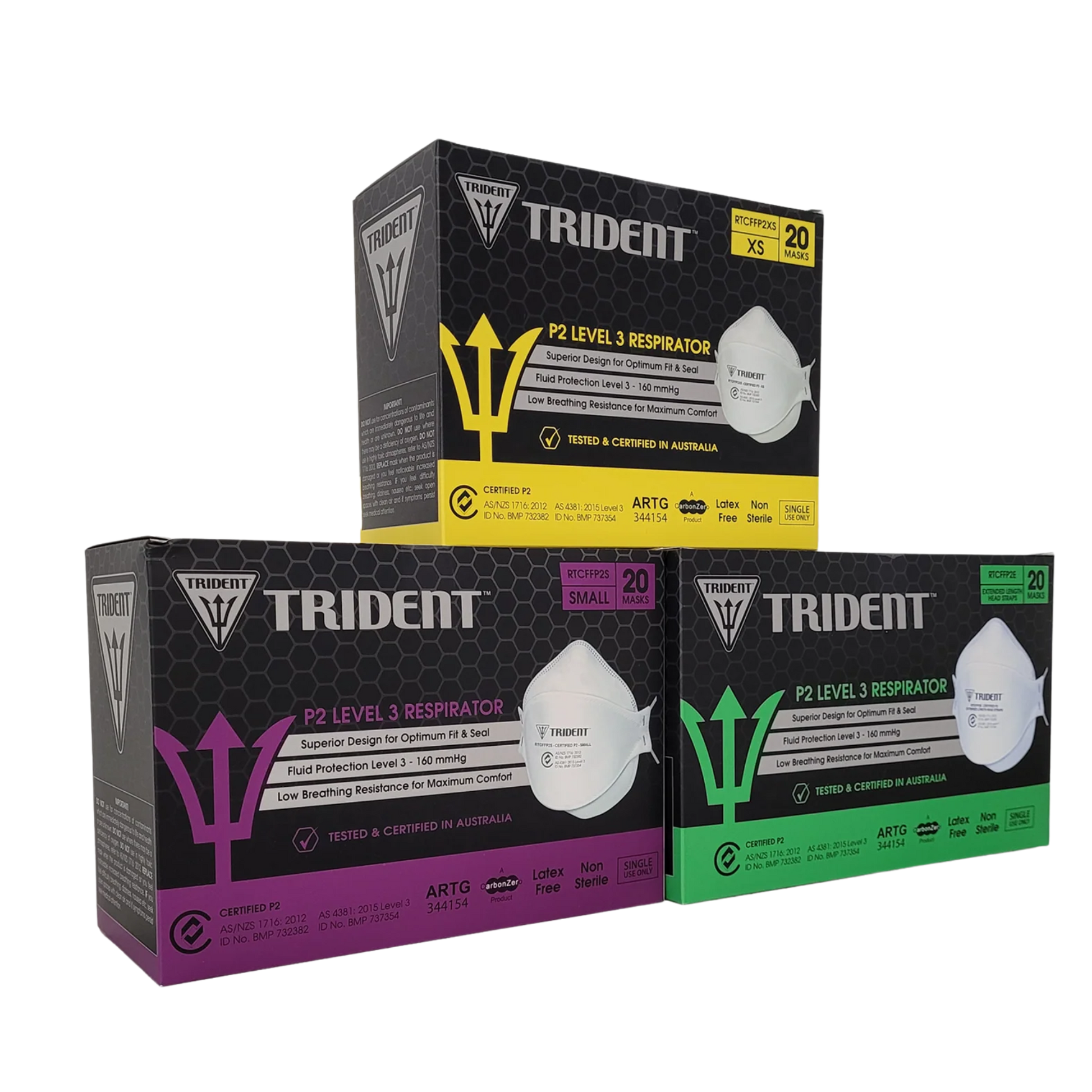 Trident Flat Fold P2 Level 3 Respirator Extended Length Head Straps Surgical Facemasks & Respirators
