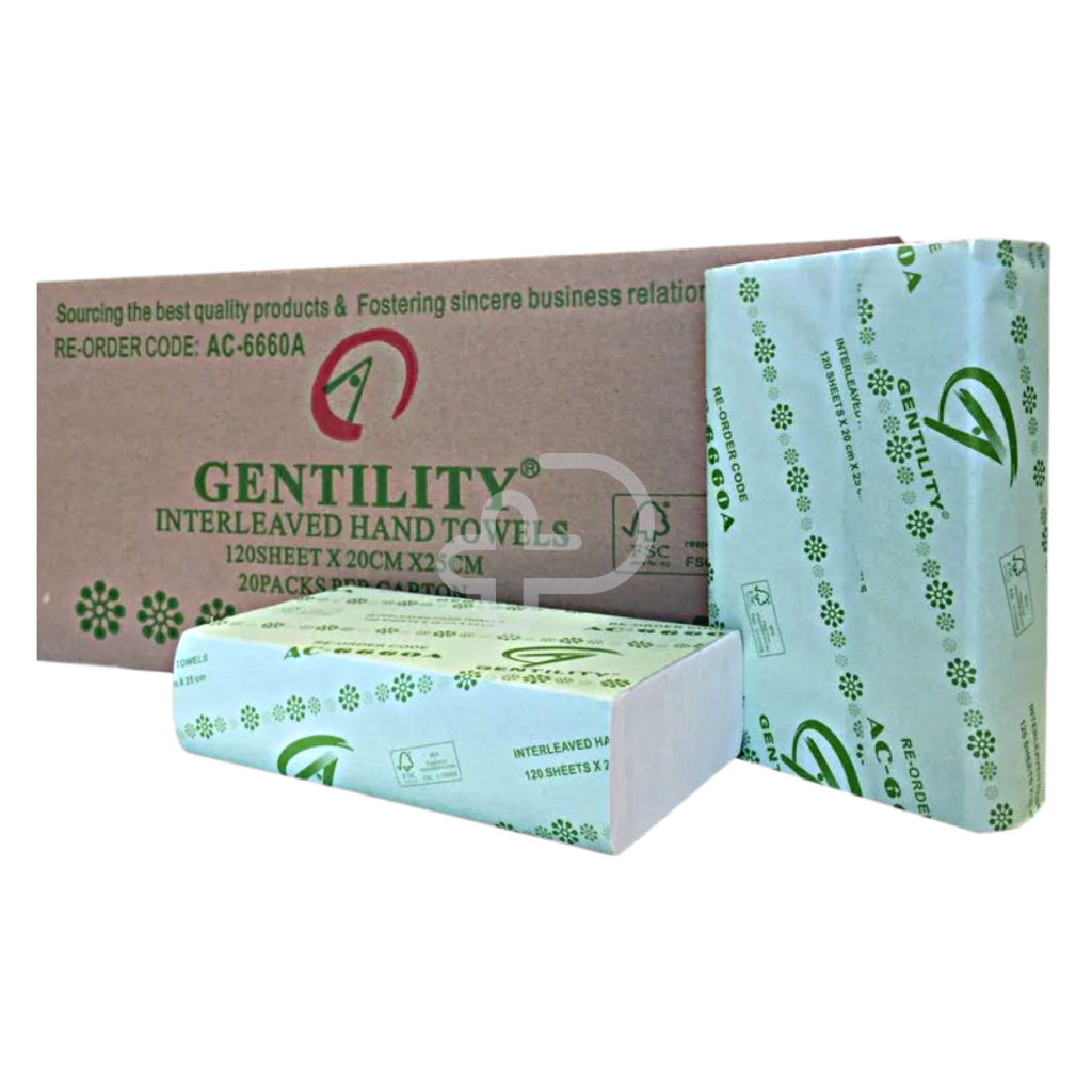 Gentility Compact Interleaved Hand Towel 120 Sheets 1Ply 20 X 25Cm