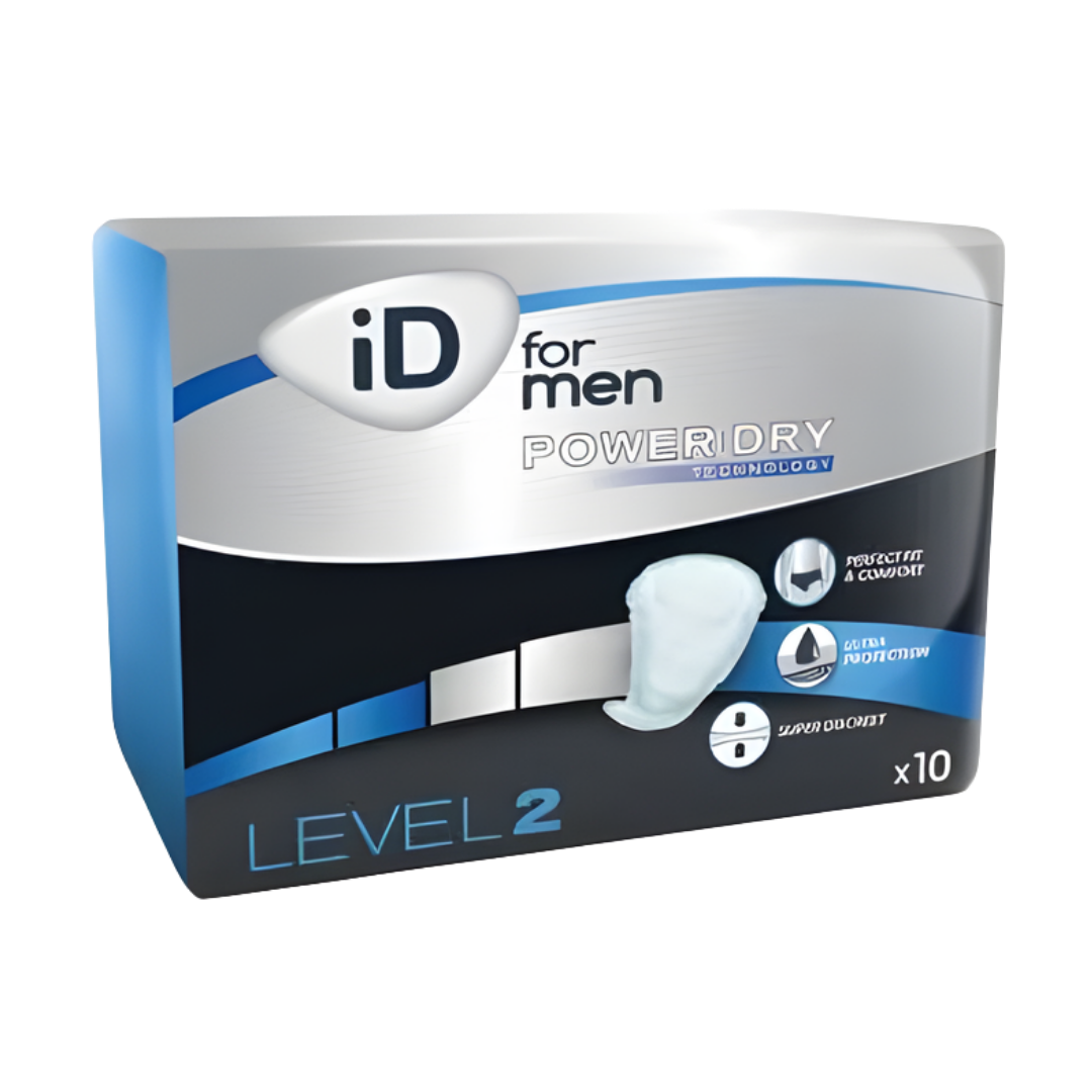 iD Pouch for Men Level 2, 275 x 145mm with 430ml capacity, designed for discreet, comfortable protection against light to moderate urinary leakage.