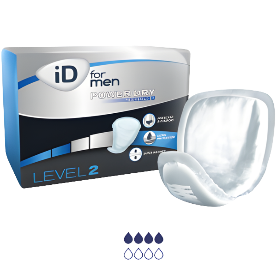 iD Pouch for Men Level 2, 275 x 145mm with 430ml capacity, designed for discreet, comfortable protection against light to moderate urinary leakage.