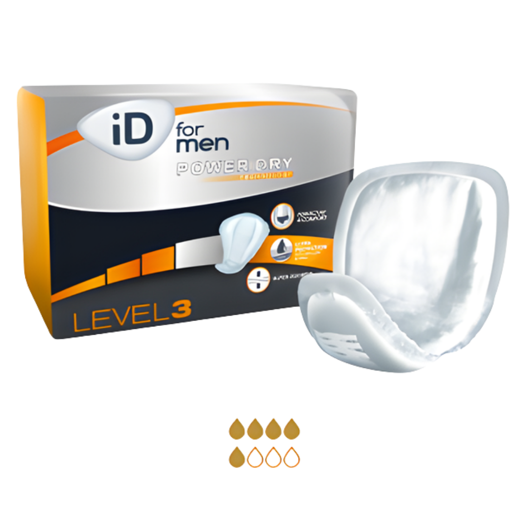 iD Pouch for Men Level 3, 250 x 180mm with 653ml capacity, offering discreet, high‑absorbency protection for moderate urinary leakage and daily continence care.