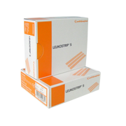 Two retail boxes of LEUKOSTRIP S wound closure strips by Smith & Nephew stacked together, showing orange and white branding.