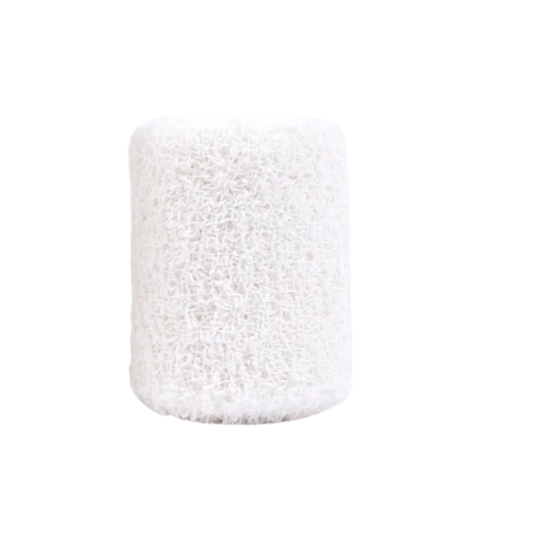 Close-up of Medicrepe cotton crepe bandage roll – soft, flexible, and breathable for secure wound dressing and support.
