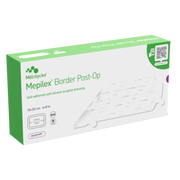 Mepilex Border Post-Op box showing the 10 by 20 centimeter size for post-operative wound care.