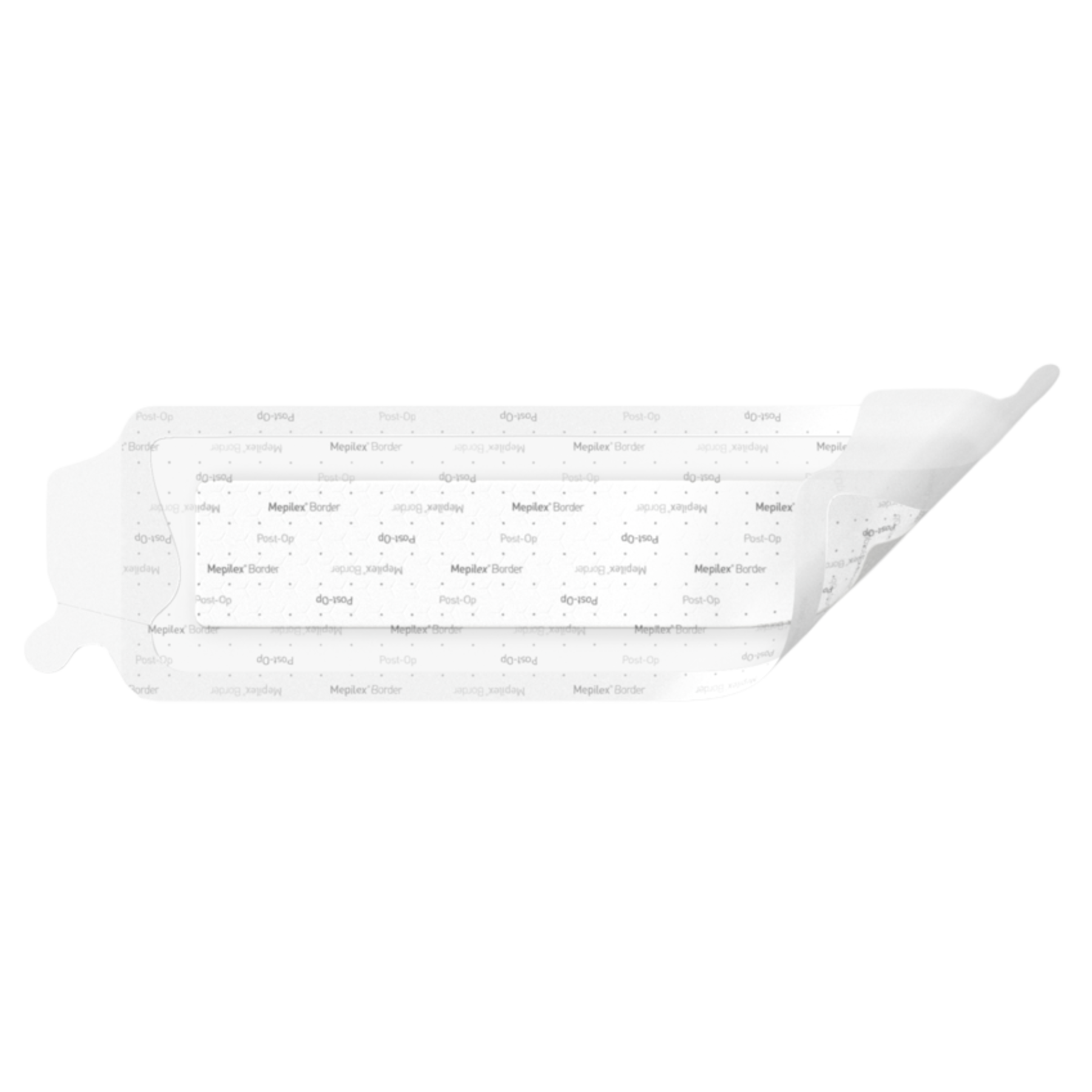 An extra-wide surgical dressing with an absorbent pad and adhesive silicone border.