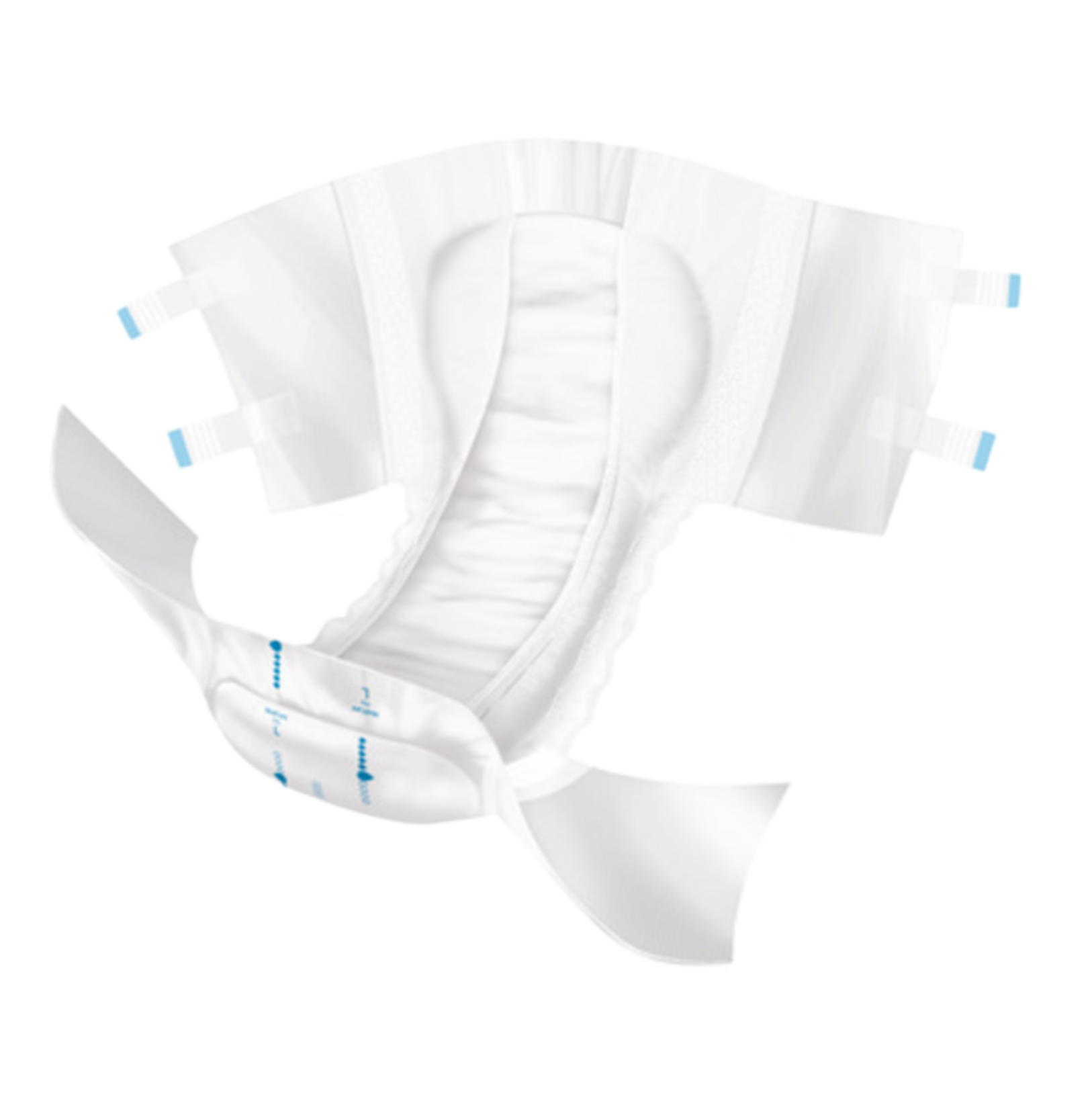 Open view of a white MoliCare Slip incontinence brief showing the absorbent core, inner leak guards, and blue adhesive tabs.