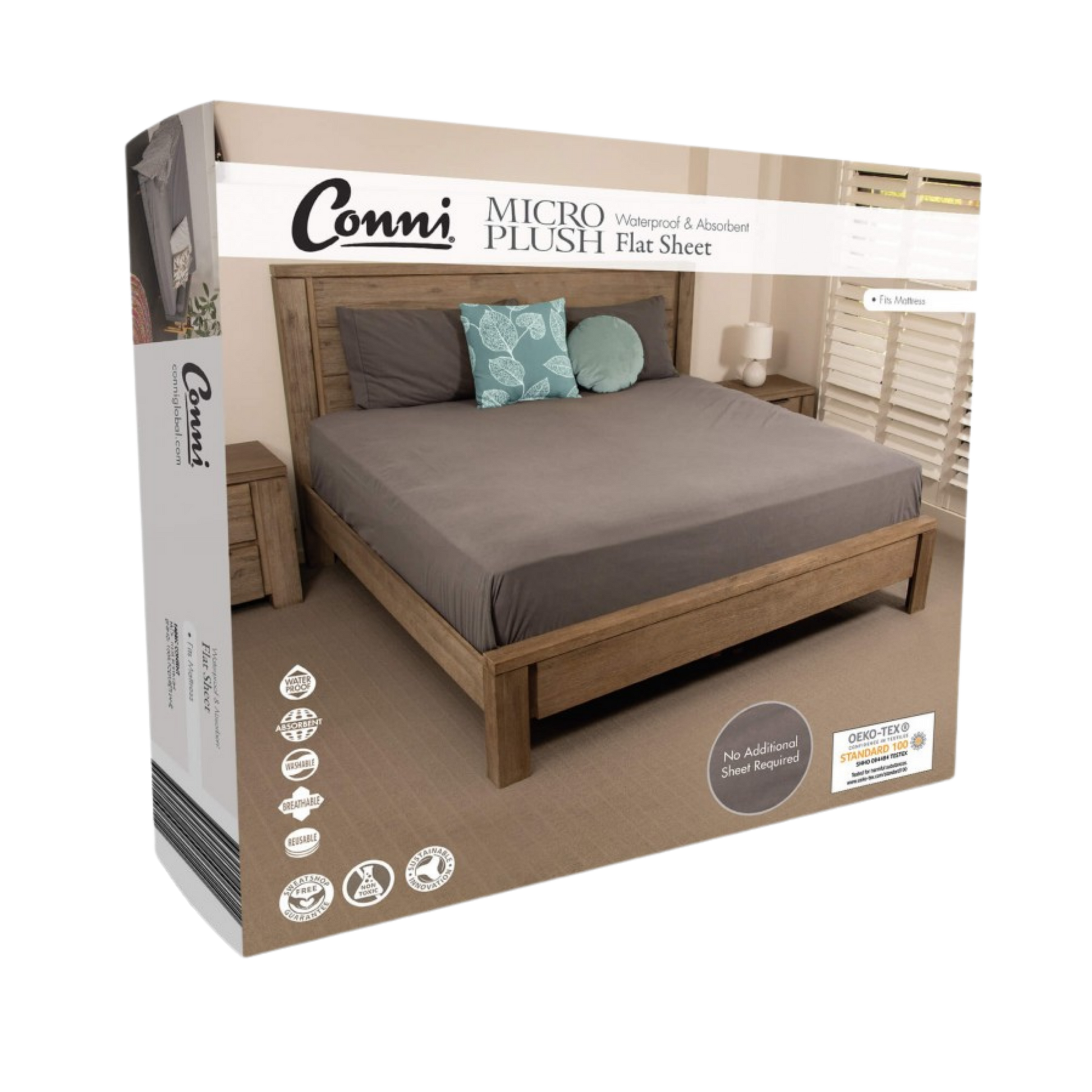 Conni Micro-Plush Single Waterproof Flat Sheet Charcoal Bedding