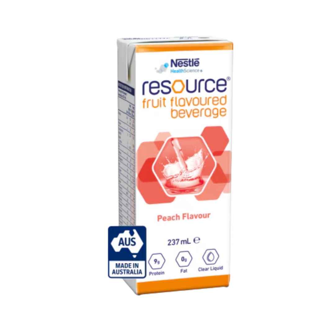 Nestlé Resource Fruit Flavoured Beverage Peach Flavour 237mL carton with Made in Australia label

