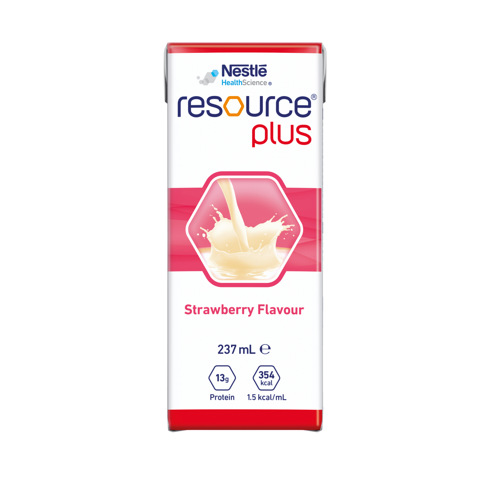 Nestle Resource Plus Strawberry Flavour drink package on a white background