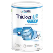 A 900g tin of Nestlé ThickenUp Clear instant food and drink thickener for special medical purposes.