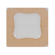 OsmoCel® Si Silicone Hydroporous Foam dressing, bordered, petal shape. The dressing features a beige silicone adhesive border with a white foam center, designed for secure wound coverage and gentle adhesion.
