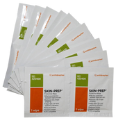 Individual Skin-Prep Protective Wipe packets. Each packet features the product name, REF #420400, and is noted as pediatric tested and CHG compatible.