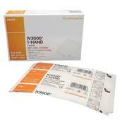 Smith & Nephew IV3000 1-Hand Central transparent dressing box (10cm x 12cm) with sterile individual packaging, designed for catheter site protection.