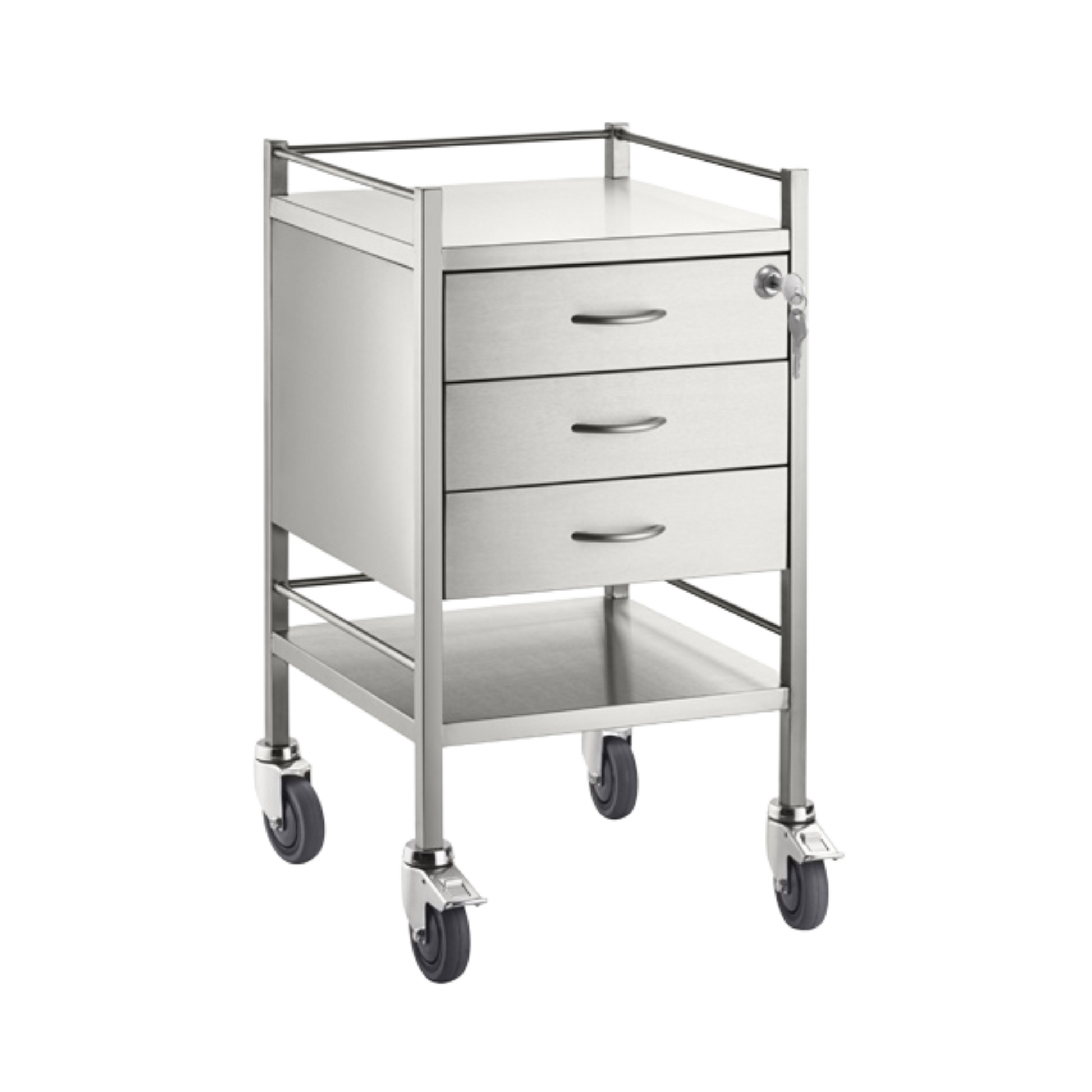 Stainless Steel Trolley Three Drawer With Top Locking Medical Carts & Trolleys