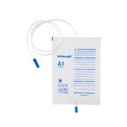 Urimaax drainage bag A1 non-sterile 2000ml with push-pull bottom drain, anti-reflux valve, graduated measurements, and universal connector
